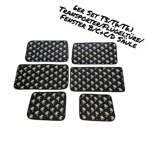 Thermomatten mit schwarzem Material und weißen Palmen